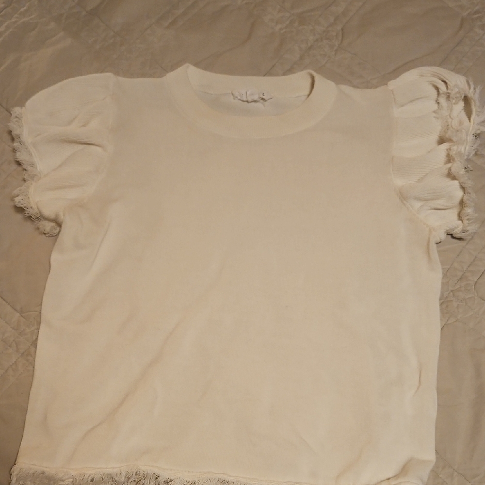 THML Cream Ruffle Sleeve Tee - Picture 2 of 10
